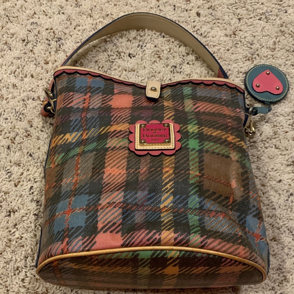 Dooney & Bourke Multicolor Plaid Coated Canvas Tote with Leather Trim
